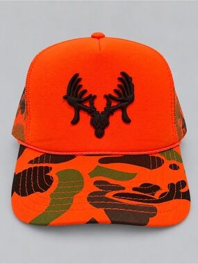 OTTO Bright Orange Camo Trucker Hat with Black Antler Patch